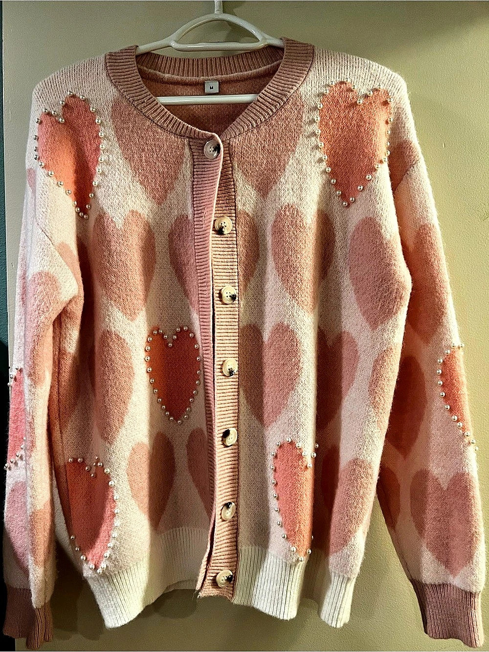 Pink & Cream Heart Cardigan Like New